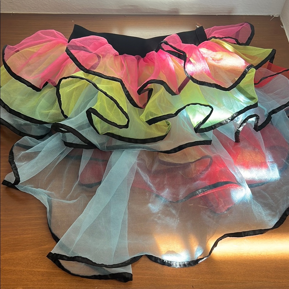 Pink and Yellow Bubble Mini Skirt with Ruffled Tiers